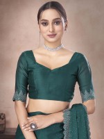 Teal Blue Satin Chiffon Saree